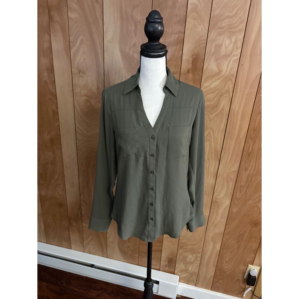 Express The Portofino Shirt Olive Green Button Up Long Sleeve XS